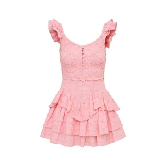 LoveShackFancy NWT Marsinia Large Ruffle Cotton Dress in Bubblegum Pink - Picture 2 of 16